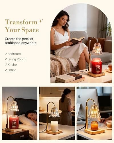 Marycele Candle Warmer Lamp with Timer & Dimmer - Mothers Day Gifts for Women Mom Her, Aesthetic Office Home Decor, Adjustable Height Wax Melter for Candle Jar & 3-Wick Candles (2 Bulbs Included) thumbnail 6