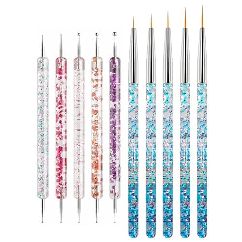 Nail Art Tool Set - 5 Dotting Tools & 5 Nail Liner Brushes for Salon, Professionals & Beginners - Image 1