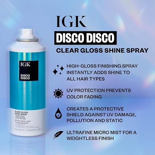 IGK Disco Disco Clear Gloss Hair Shine Spray, UV Protection, 5.3 Oz | Weightless Glassy Shine, Soft Non-Greasy Finish, Anti-Frizz Finishing Spray, Vegan + Cruelty-Free thumbnail 3