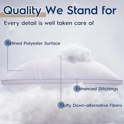 viewstar Bed Pillows King Size Set of 2, Firm Support Down Alternative Gusseted Pillows for Side, Back, or Stomach Sleepers, White thumbnail 6