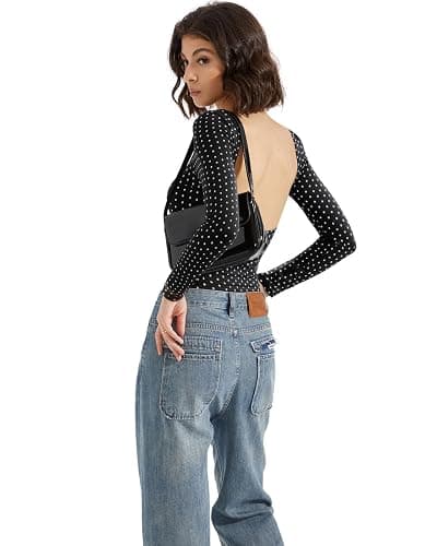SUUKSESS Women Backless Going Out Tops Double Lined Open Back Basic Long Sleeve thumbnail 5
