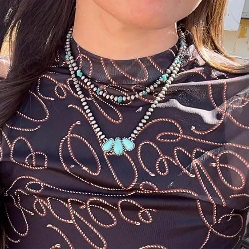 Zurlcdye Turquoise Necklaces for Women Charm Boho Western Vintage 3 Black Beaded Necklace with Teardrop Turquoise Pendant Layered Necklace Chic Country Concert Outfits Birthday Jewelry Gifts thumbnail 8