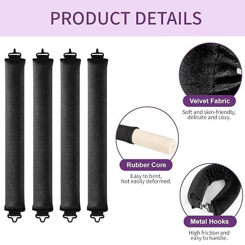 Heatless Curls Overnight Hair Curlers - 4 Pcs No-Heat Curling Rod to Sleep In,Velvet Hair Rollers with Satin Wrap thumbnail 4