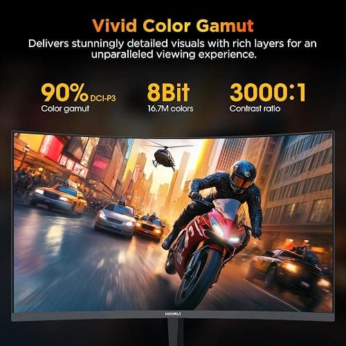 KOORUI 25 Inch Curved Gaming Monitor 240Hz FHD 1080P Computer Monitor, 1500R 1ms MPRT Display, Adaptive Sync, 90% DCI-P3,HDR, Eye Care, Tilt Adjustable, VESA 75x75mm, Black,G2511XC thumbnail 7