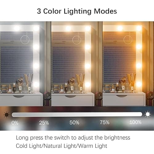 Yanosaku Vanity Desk with Mirror and Lights, Makeup Table with Charging Station, 3 Color Lighting Modes, 15 Drawers Dressing Table, Vanity with Chair for Bedroom, White thumbnail 5