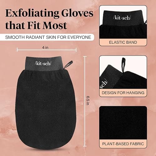 Kitsch Exfoliating Glove – Korean Exfoliating Mitt & Deep Exfoliating Body Scrubber for Shower, Bath | Body Exfoliator, Dead Skin Remover | Skin Care for Smooth, Renewed Skin - 1pc, Black thumbnail 7