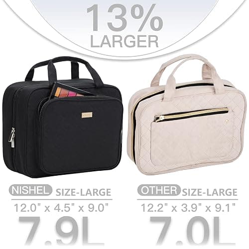 NISHEL Travel Toiletry Bag for Women, Makeup Essentials Organizer, Hanging Case for Accessories, Cosmetics, Large Size, Black thumbnail 2