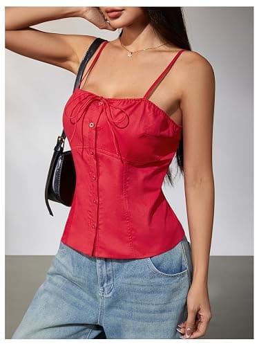 SOLY HUX Women's Tie Front Button Down Cami Top Y2k Spaghetti Strap Bustier Corset Tops Camisole thumbnail 3
