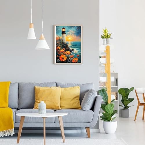 GDYEEH DIY Lighthouse 5D Diamond Art Kits, Round Full Drill Sparkling Poppies Diamond Painting Picture, Moon Night Painting by Numbers Art Kits for Adults Beginners Home Wall Decor 12x16 inch thumbnail 2