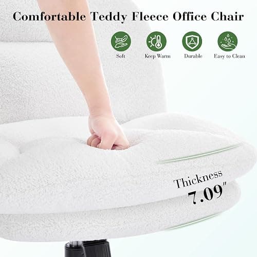 shipborne Cross Legged Office Chair, Thick Cushioned Criss Cross Chair with Wheels, Wide Seat Armless Office Chair, Height Adjustable Swivel Vanity Chair for Home and Office, White thumbnail 7