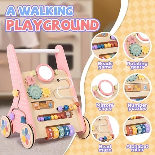 BAUTIA Wooden Baby Walker, Push Walker for Baby Girl 6-12 Months, Montessori Walker Push Toy for Toddlers Learning to Walk thumbnail 3
