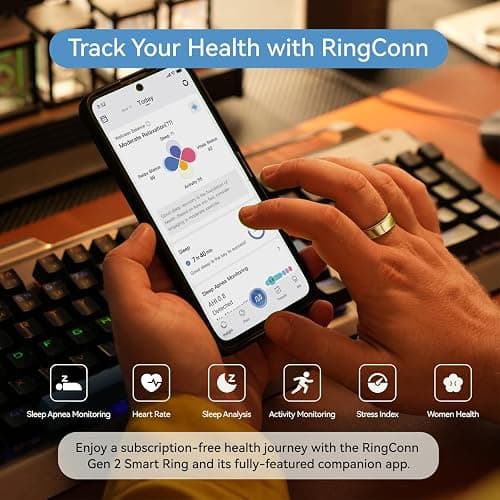 RingConn Gen 2, World’s First Smart Ring with Sleep Apnea Monitoring, No APP Subscription, 12-Day Battery Life, Stress/Heart Rate/Women's Health Tracker, Android & iOS Compatible (Gold, Size 10) thumbnail 4