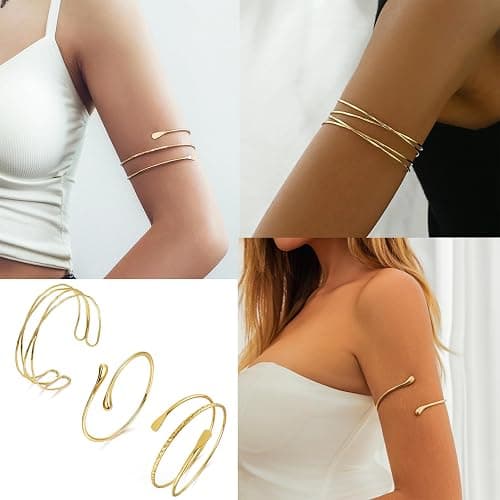 Lyfange Gold Arm Cuff for Women Upper Arm Cuff Bracelet Set Adjustable Armband Bangle Bracelet Boho Coil Arm Cuffs 3pcs 4pcs Arm Cuff Jewelry thumbnail 2