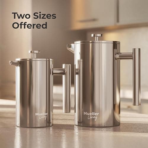 MuellerLiving French Press Coffee Maker 34oz, Stainless Steel French Press Coffee, 4 Filter Heat Resistant Double Insulated, Rust-Free, Food Grade, Dishwasher Safe Coffee Pot thumbnail 2