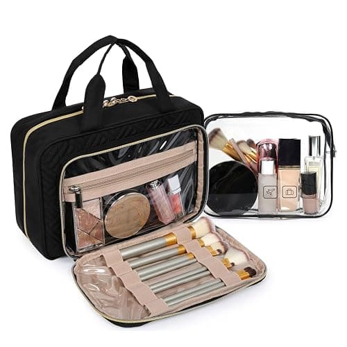 BAGSMART Toiletry Bag Hanging Travel Makeup Organizer with TSA Approved Transparent Cosmetic Bag Makeup Bag for Full Sized Toiletries, Medium-Black thumbnail 3