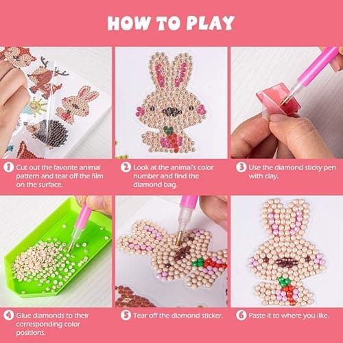Labeol Diamond Art Kits for Kids Boys and Girls Ages 6-8-10-12 Easy to DIY Creative Diamond Art Sticker Craft by Numbers Kits for Kids and Adult Beginners (Animal) thumbnail 2
