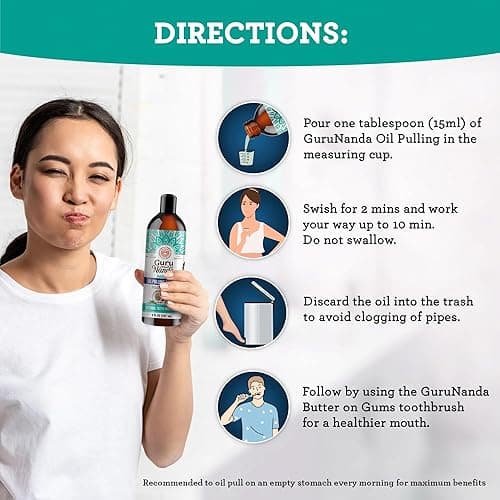 GuruNanda Coconut Oil Pulling, Fresh Breath & Whitening Mouthwash, 7 Essential Oils & Vitamins for Happy Teeth & Gums, Alcohol-Free, 8 oz - 8 Fl Oz (Pack of 1) - 1 Pack thumbnail 4
