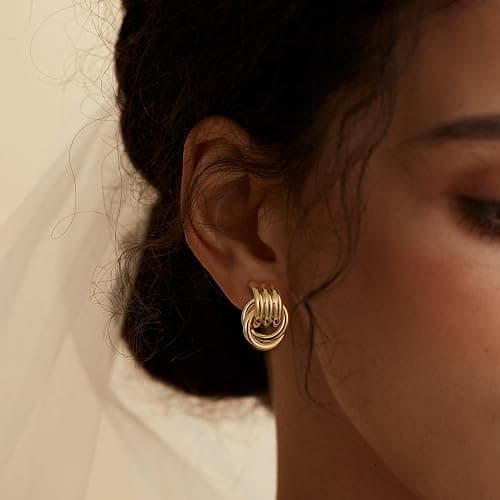 SHERLOVE Chunky Gold Knot Dangle Drop Earrings for Women Trendy Statement Earrings Hypoallergenic Lightweight Gold Jewelry Women thumbnail 3