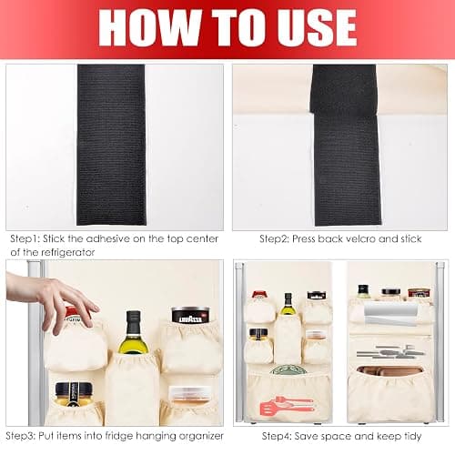 ChezMax Mini Fridge Organizer Dorm Essentials - Over the Fridge Caddy Organizer, Dorm Room Storage, Mini Refrigerator Dust Cover Top with 12 Extra Large Fabric Pockets for Office Kitchen Home, White thumbnail 6