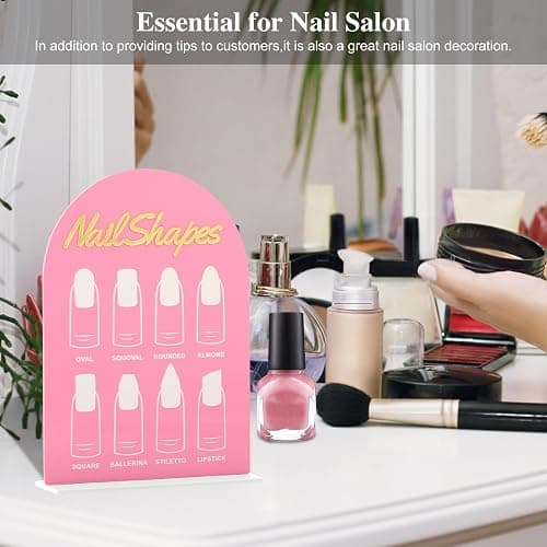 Nail salon signage on table 3D acrylic sign advice for nail tech room decor manicure business supplies essential nail tech must haves desktop sign stand board for nail art nails shape Pink thumbnail 6