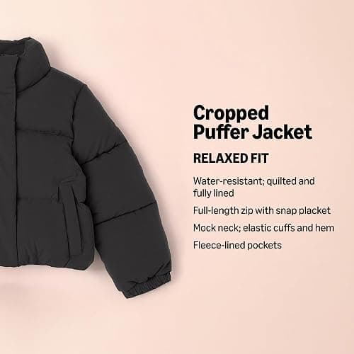 Amazon Essentials Girl's Cropped Full-Zip Puffer Jacket (Quilted Matte or Sherpa Fleece) thumbnail 2