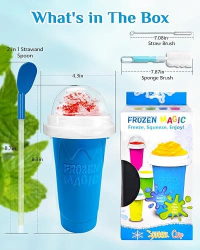 Qilebi Blue Slushy Maker Cup, DIY Magic Squeeze Cup, Portable Smoothie Maker, Double Layers Silica Cup with Lid & Straw, 4.3x7.8in thumbnail 7