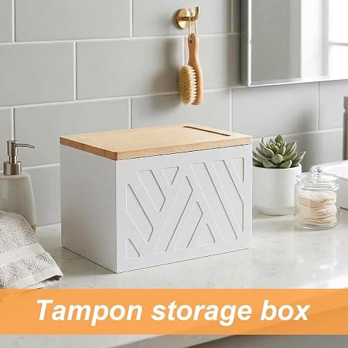 Oqqlin Tampon Holder for Bathroom Storage, Feminine Products Organizer with Lid Wooden Shark Week Tampon Storage for Bathroom, Bedroom, Toilet (White) thumbnail 4
