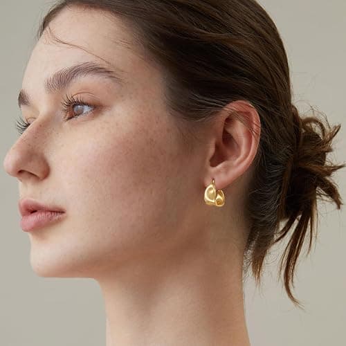 Kyerlyn Chunky Gold Earrings for Women, 14K Gold/Silver Plated Statement Geometric Dangle Drop Earrings Chunky Trendy Knot Stud Hypoallergenic Fashion Jewelry Gift thumbnail 2