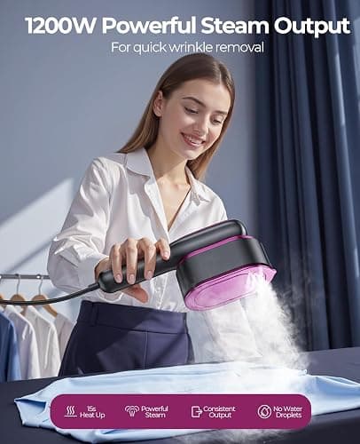 YOZLNFO Travel Steamer for Clothes Portable: Handheld Steam Iron 1200W 350°F - 5 Adjustable Steam Anti-Drip 15s Heat Up - Large Ceramic Panel 110-120V thumbnail 4