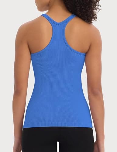 Missclub 3 Pack Workout Tank Tops for Women with Built in Bra Ribbed | with Removable Pads, Seamless, Racerback, Scoop Neck, Athletic Running Gym Yoga Tops, High Stretch Fabric, Hip Length, Soft thumbnail 2
