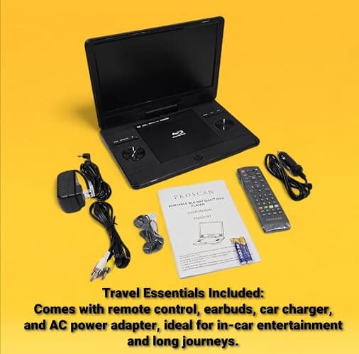 Proscan 11.4" Portable Blu-ray Player with HDMI Port, SD/MMC Card Slot, USB Port, Ethernet port, Remote, plays CD,DVD, Blu-ray Media, For Car use or Traveling - PDVD1187 (Renewed) thumbnail 5