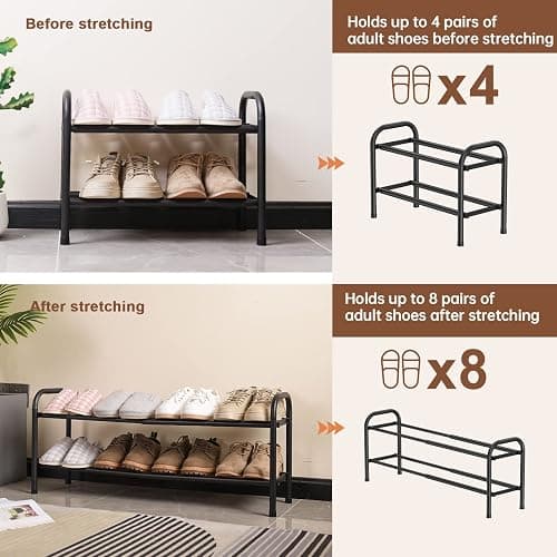 Gonfoam Shoe Rack for Closet, Expandable Shoe Organizer Storage Shelf, Adjustable Metal Free Standing Small Closet Shoe Rack for Entryway, Doorway (2-Tier Black) thumbnail 6
