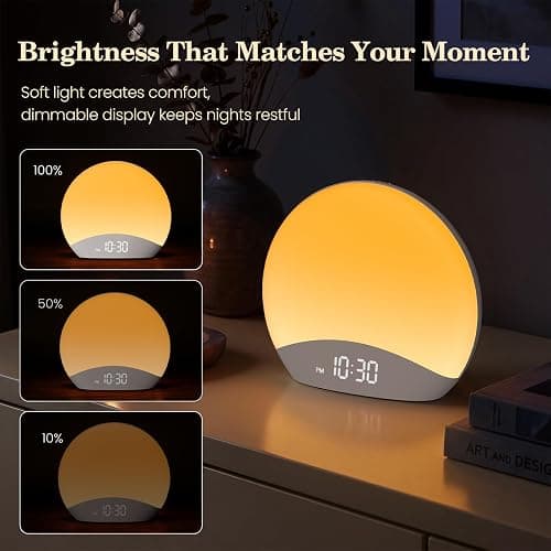 REACHER Sound Machine Sunrise Alarm Clock with Night Light for Bedrooms | 26 Nature Inspired Sleep Sounds, 0-100% Dimmable Clock, Sunrise Lamp, Wake Up Light, Brown/Pink/White Noise for Baby, Kids thumbnail 5
