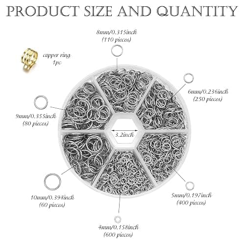 ZYNERY 1500pcs 304 Stainless Steel Open Jump Rings with Jewelry Rings for Jewelry Making Supplies, Jewelry Fix, Wire Wrapping, Crafts thumbnail 3