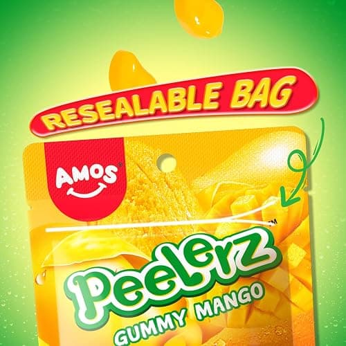 Amos Peelerz Mango Gummy Candy, Peelable Mango Gummy Candy, Resealable 2.19oz Bag (Pack of 8) thumbnail 8