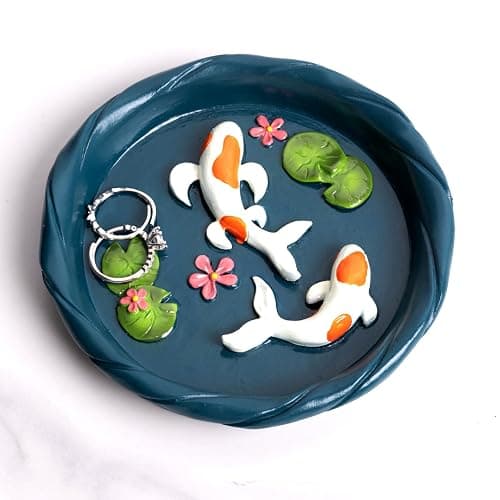 wowhalolo Koi Fish Ring Dish - Resin Jewelry Tray, Jewerly Holder for Women& Engagement Gift, Wedding Ring Holder for Ceremony, Key Bowl for Trinkets, Small Decorative Tray - Image 1