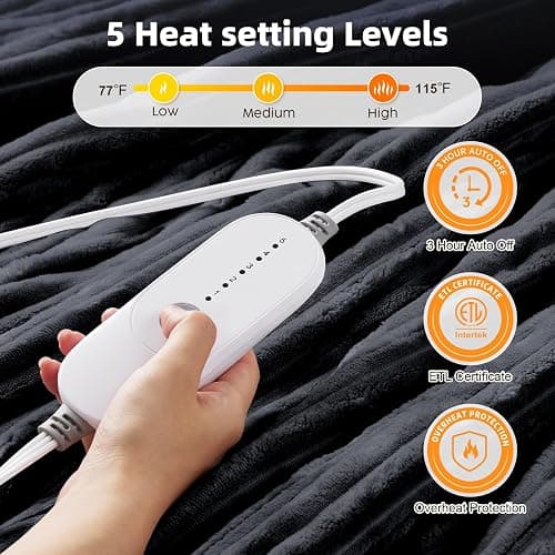 HYLEORY Heated Blanket Electric Throw, Soft Flannel Sherpa Heater 5 Heat Settings and 3 Hours Auto Shut-Off Heating Blanket ETL Certification Over-Heat Protection Machine Washable,Deep Grey thumbnail 3