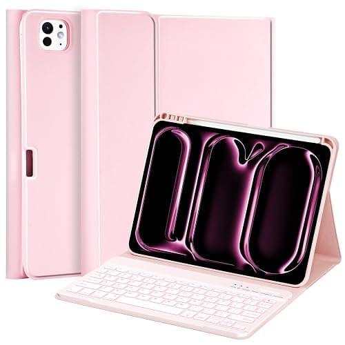 MMK iPad Pro 11 inch Case with Keyboard (2025 M5 / 2024 M4), Magnetic Wireless Detachable Keyboard, for iPad Pro 11 inch 2025/2024 with Pencil Holder - Pink - Image 1