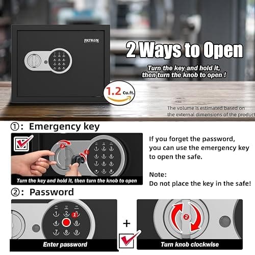 [ 1.2 Cu.ft. ]PATRON Fireproof Safe for Home,Digital Security Home Cabinet Safes for Money Cash Documents,Safe Box with Electronic Keypad,Removable Shelf for Office Business 1.2 Cu.ft. thumbnail 4