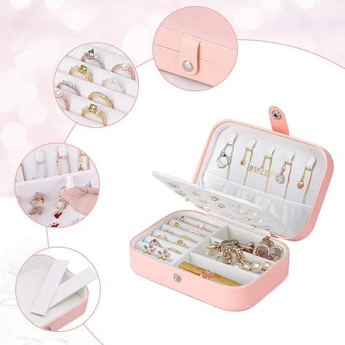 Smileshe Jewelry Box, PU Leather Small Portable Travel Case, 2 Layers Organizer Display Storage Holder Box for Rings, Earrings, Necklaces, Bracelets thumbnail 7