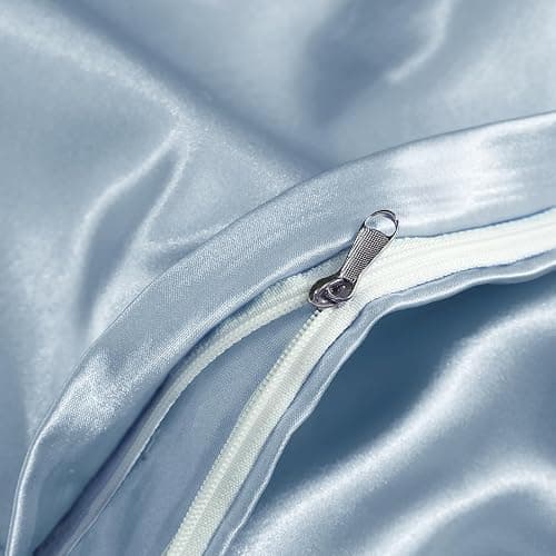 Horbaunal 5 Pieces Satin Duvet Cover Set Queen/Full Size Baby Blue Duvet Cover with Corner Ties & Zipper Closure, Luxury & Silky Bedding Set, 1 Duvet Cover and 4 Pillowcases (No Comforter) thumbnail 5