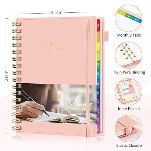 Academic Diary 2025-2026 Weekly Planner, A5 Week to View Teacher Planner - 30-Minute Appointment Book, Mid Year Diary August 2025 - July 2026 with Colorful Monthly Tabs, Boost Productivity - Pink thumbnail 3