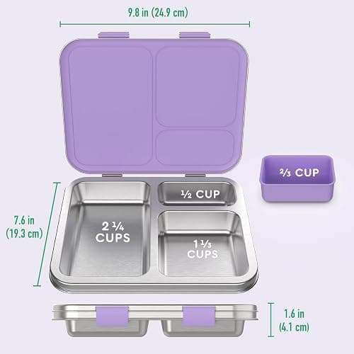 Bentgo Kids Stainless Steel Prints Leak-Resistant Lunch Box - 3-Compartments with Bonus Silicone Container, Durable, Eco-Friendly, Dishwasher Safe, BPA-Free, Ideal for School, Ages 3+ (Unicorn) thumbnail 3