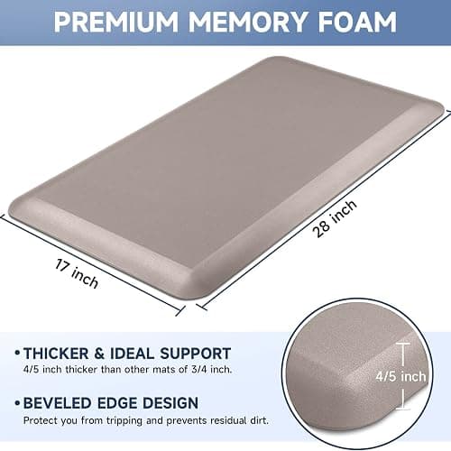 StepRite 4/5 Inch Thick Kitchen Mat Anti Fatigue Mat Kitchen Rugs Kitchen Decor Non-Slip, Stain & Water Resistant, Kitchen Mats Desk Mat for Kitchen, Office, Workshop, Khaki, 17'' x 28'' thumbnail 2