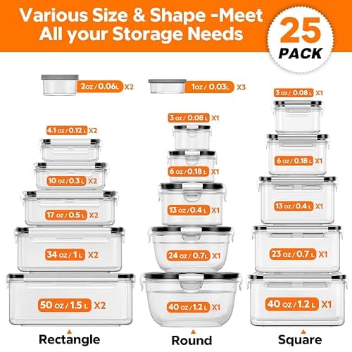 50 PCS Food Storage Containers with Lids (25 Containers & 25 Lids) - Reusable Plastic Food Containers for Kitchen Storage and Organization BPA-Free Leakproof Meal Prep Container with Labels & Pen thumbnail 2