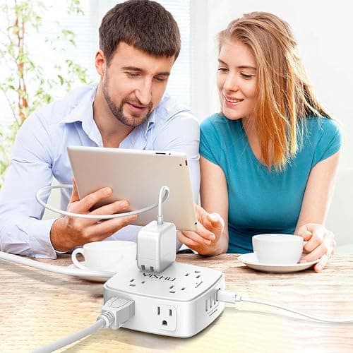 6 Ft Surge Protector Power Strip - 8 Widely Outlets with 4 USB Ports, 3 Side Outlet Extender with 6 Feet Extension Cord, Flat Plug, Wall Mount, Desk USB Charging Station, ETL,White thumbnail 4