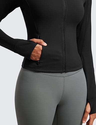 CRZ YOGA Butterluxe Womens Cropped Slim Fit Workout Jacket Weightless Track Athletic Full Zip Up Tops with Thumb Holes thumbnail 5
