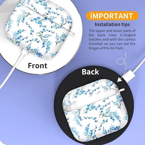 Cute Case Cover Compatible with AirPods 4th Generation 2024, Shockproof for Women & Girls with Cute Golden Round Buckle – Protective, Anti-Drop Design(Boho Blue Flower) thumbnail 3