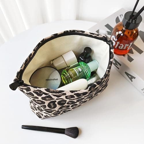 STARDW Leopard Makeup Bag Organizer Cosmetic Bags for Women and Girls,Travel Toiletry Bag Large Capacity Canvas Makeup Zipper Pouch, Purse Organizer Pouches (Brown Leopard) thumbnail 2
