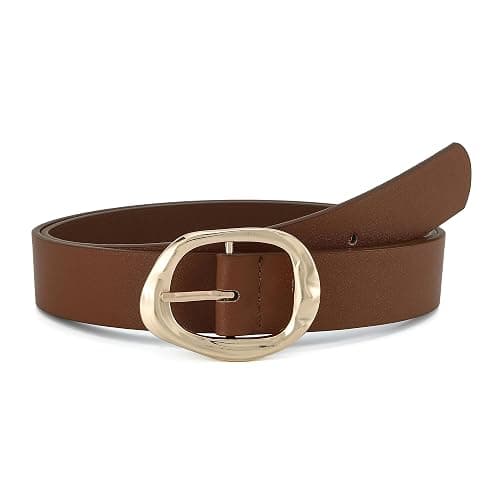 Earnda Leather Belts for Women Casual Fashion Waist Belt with Liquid Shapes Gold Buckle for Jeans Pants Dresses - Image 1